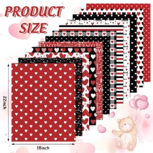 Whaline 12Pcs Valentine's Day Cotton Fabric Bundles Red Black Love Heart Fat Quarter Romantic Quilting Patchwork for DIY Handmade Sewing Crafting, 18 x 22 Inch