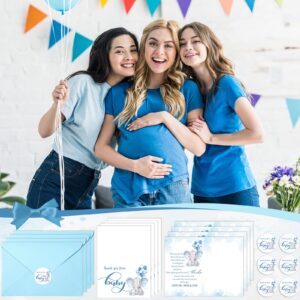 Zhanmai 50 Sets Baby Shower Thank You Cards Elephant Themed 50 Baby Shower Thank You Notes with 50 Envelopes and Stickers Baby Shower Card Baby Gift Boy Card for Baby Shower Gender Reveal Party (Blue)