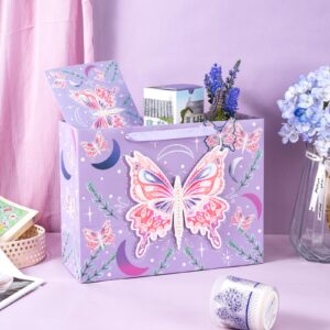 WRAPAHOLIC 13" Large Gift Bag with Card and Tissue Paper - Purple Butterfly Design for Birthday, Mother's day, Baby Shower, Party