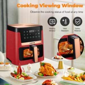 DEIME Air Fryer 7.5 QT 1700W Oilless Oven Healthy Cooker Air Fryers Large Capacity with 12 Presets, Visible Cooking Window, LCD Touch Screen, Customerizable Cooking, Non-Stick Basket (Red)