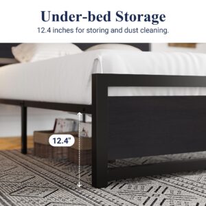 Allewie Queen Bed Frame with Headboard, Heavy Duty Metal Platform Bed Frame with Strong Support, Under Bed Storage, Stable Mattress Foundation, No Box Spring Needed, Black