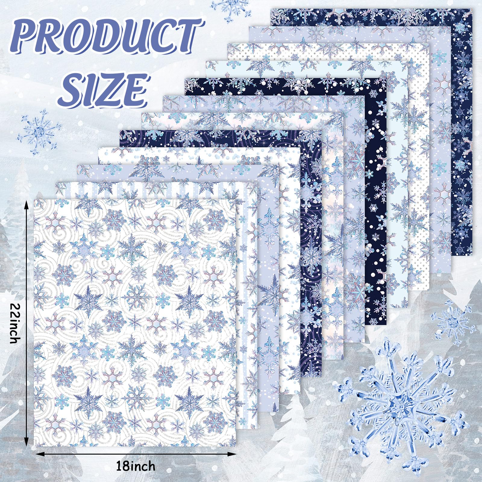 Whaline 12Pcs Winter Cotton Fabric Bundles Blue Purple Snowflake Fat Quarter Xmas Winter Quilting Patchwork for DIY Handmade Sewing Crafting, 18 x 22 Inch