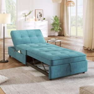 4-in-1 sofa bed chair multi-function folding ottoman bed with storage pocket and usb port, convertible lounge sofa chairs for living room, bedroom (teal)