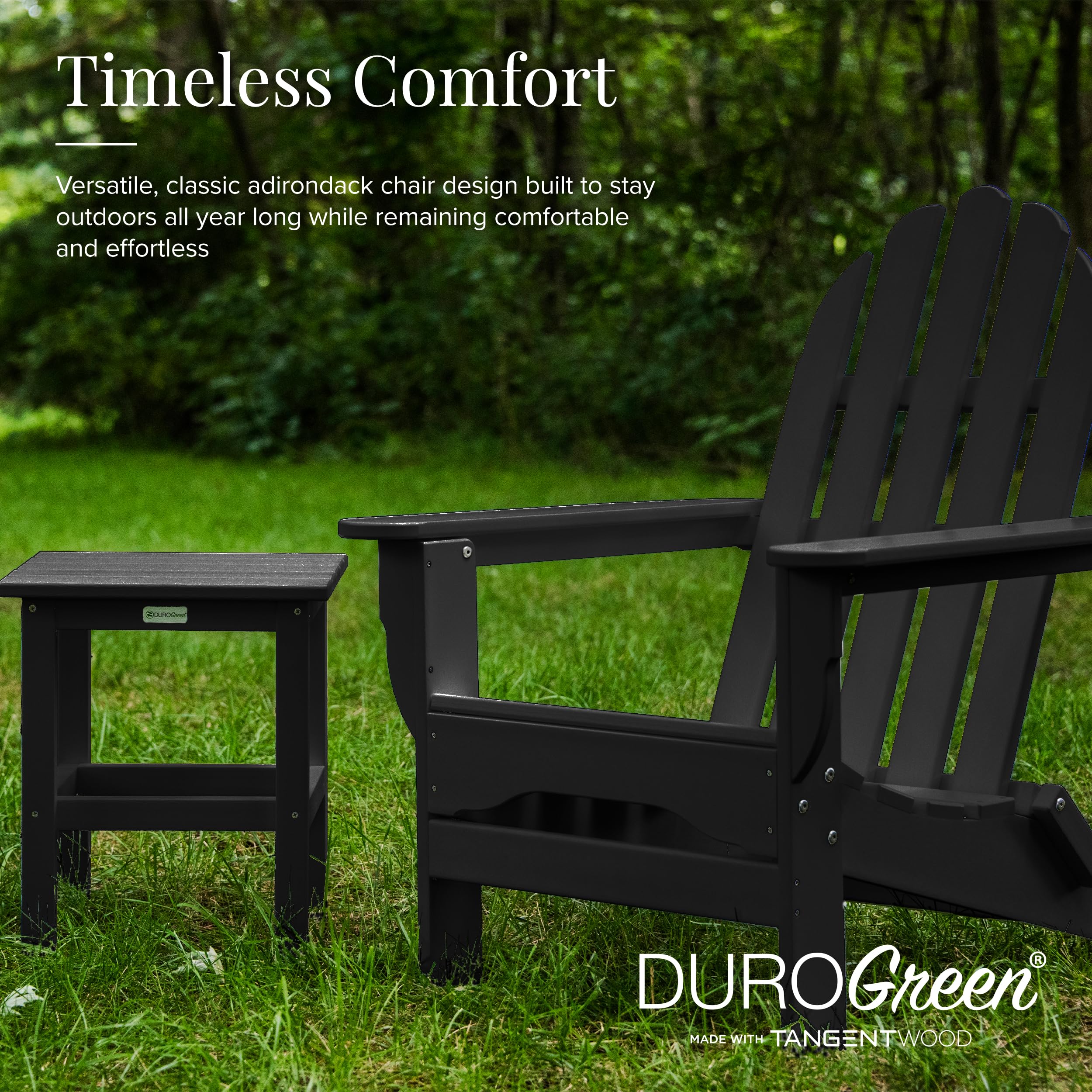 DuroGreen Adirondack Chairs Made with All-Weather Tangentwood, Set of 2, Oversized, High End Classic Patio Furniture for Porch, Lawn, Deck, or Fire Pit, No Maintenance, USA Made, Black