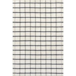 Rugs USA x Emily Henderson Rowena Checked Wool Area Rug, 2x8, Ivory