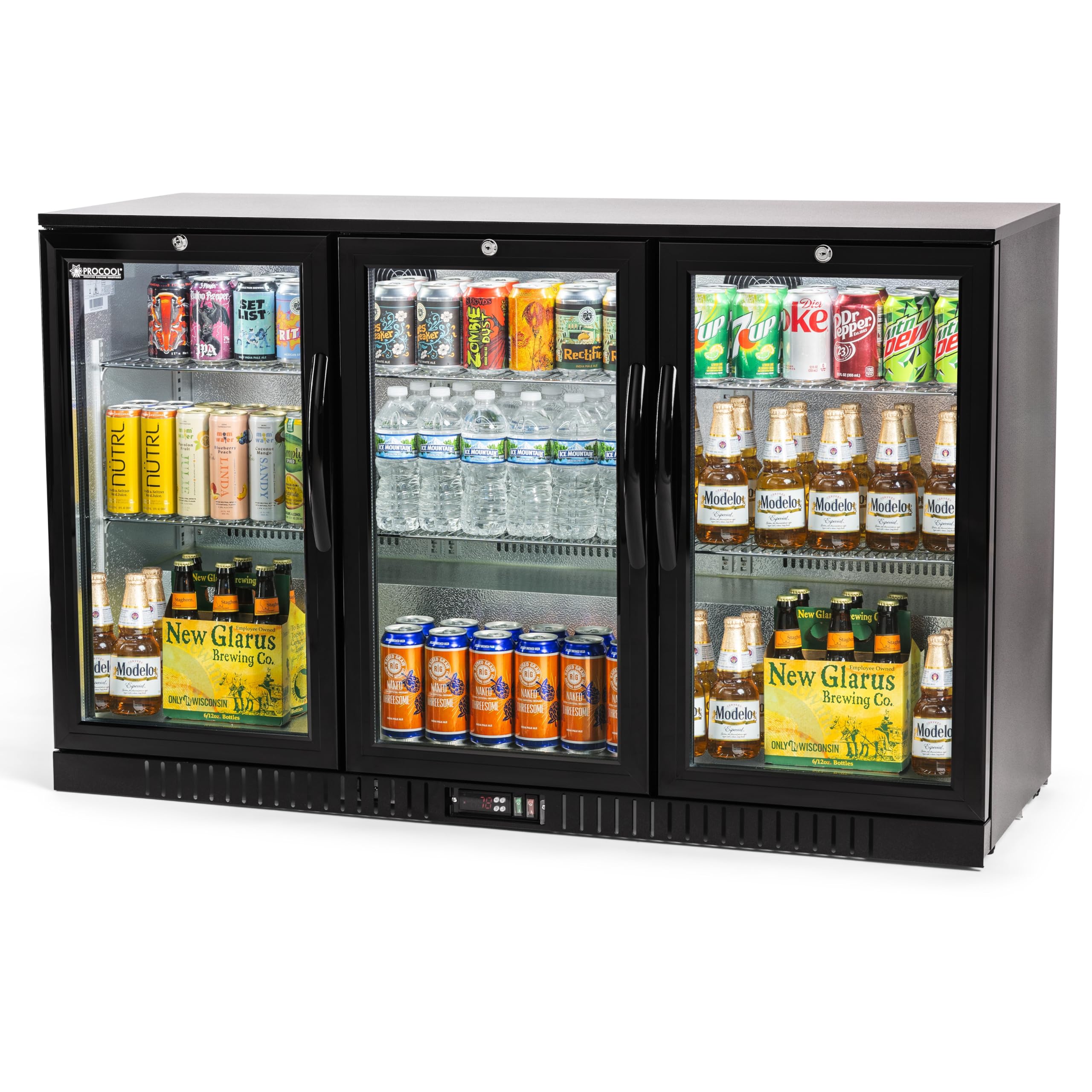 New Procool Residential 3-door Glass Front Back Bar Cooler; Undercounter 33" Height