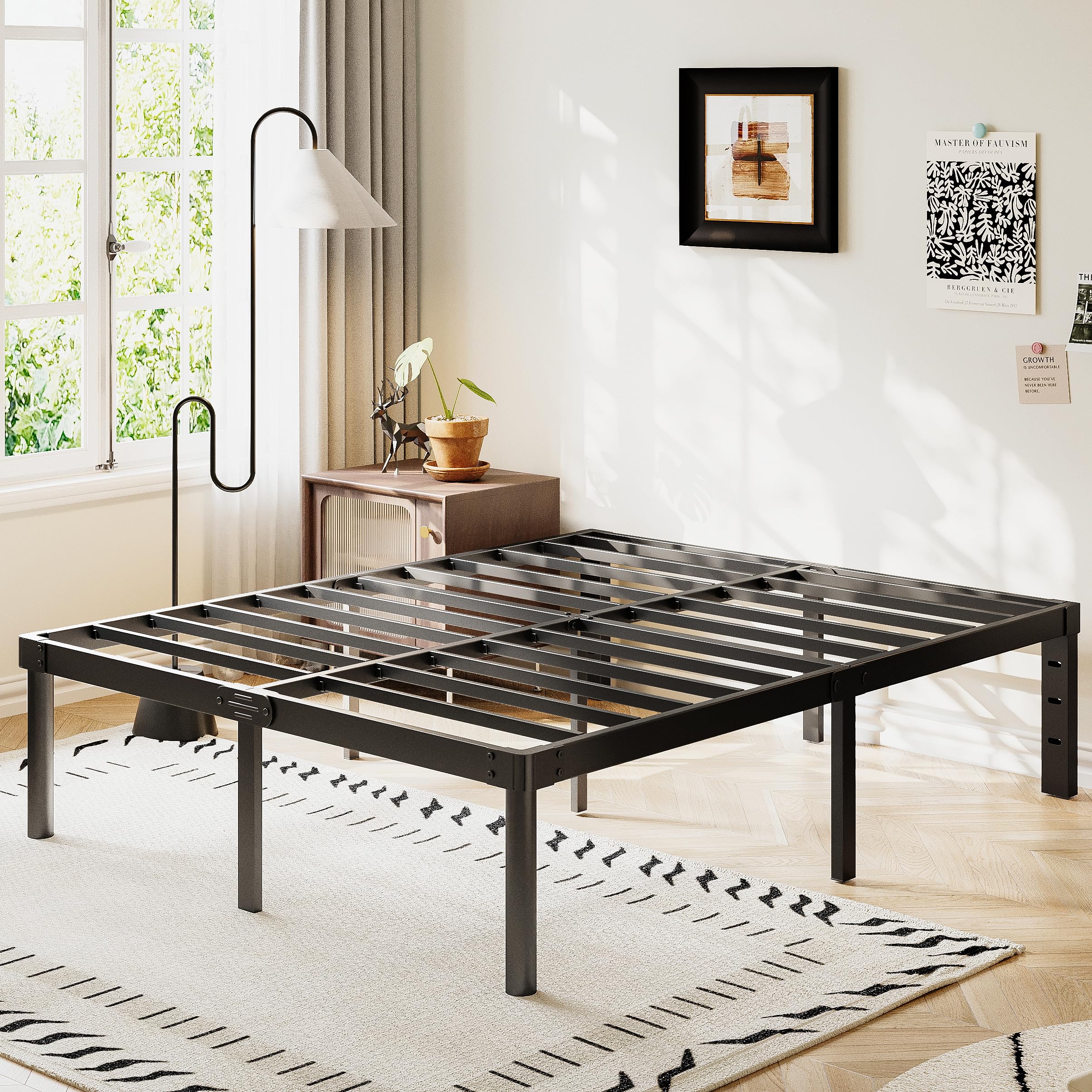 Viisari Queen Bed Frame 14 Inch Metal Heavy Duty Platform No Box Spring Needed Easy Assembly Noise Free Black