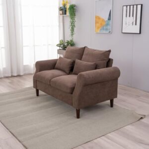 Panana 2 Seats Love Seat for Living Room Modern Brown Linen Fabric Couch 2 Seat Sofa for Apartment and Small Space (Brown, 2 Seater)