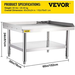 VEVOR Stainless Steel Equipment Grill Stand, 60 x 30 x 24 Inches Stainless Table, Grill Stand Table with Adjustable Storage Undershelf, Equipment Stand Grill Table for Hotel, Home, Restaurant Kitchen