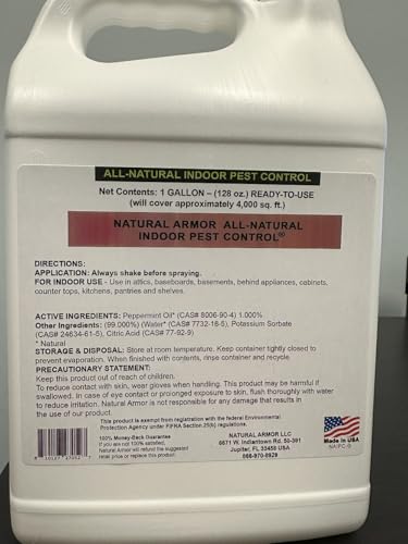 Peppermint Repellent for Indoor Pest Control - All Natural & Safe Spray for Outdoor Use. Natural Armor Indoor Pest Control. 128 Oz Gallon, Refill