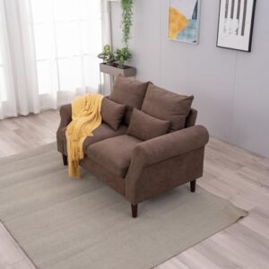 Panana 2 Seats Love Seat for Living Room Modern Brown Linen Fabric Couch 2 Seat Sofa for Apartment and Small Space (Brown, 2 Seater)