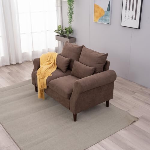 Panana 2 Seats Love Seat for Living Room Modern Brown Linen Fabric Couch 2 Seat Sofa for Apartment and Small Space (Brown, 2 Seater)