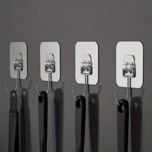 Stainless Steel Large Wall Hooks (Pack of 10) - Heavy Duty, Rustproof, Waterproof, Oilproof - Self-Adhesive Hooks for Robes, Towels, and Keys -for Kitchen, Bathroom, Office, and Outdoors