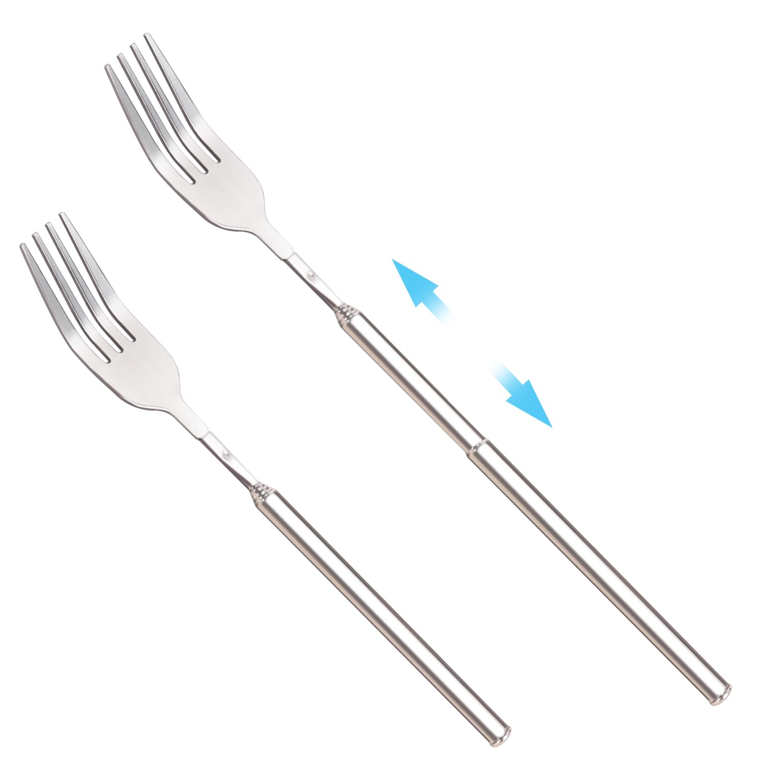 2PCS Extendable Fork Telescopic Fork Stainless Steel Retractable Fork Extends to 25 Inches BBQ Dinner Fruit Dessert Extendable Long Handle Fork Cutlery Set