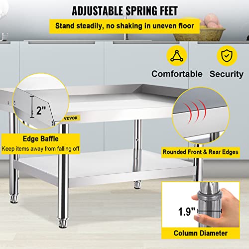 VEVOR Stainless Steel Equipment Grill Stand, 60 x 30 x 24 Inches Stainless Table, Grill Stand Table with Adjustable Storage Undershelf, Equipment Stand Grill Table for Hotel, Home, Restaurant Kitchen