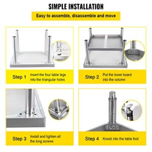 VEVOR Stainless Steel Equipment Grill Stand, 60 x 30 x 24 Inches Stainless Table, Grill Stand Table with Adjustable Storage Undershelf, Equipment Stand Grill Table for Hotel, Home, Restaurant Kitchen