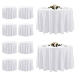 10 pack white round tablecloths, 120 inch stain resistant and wrinkle polyester fabric washable table clothes cover for kitchen dining, wedding, reception banquet, birthday party, buffet restaurant