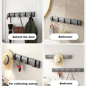 Shozafia Wall Mounted Coat Rack with Folding Hooks, Space-Saving, Modern, Sleek Flip Wall Mount Coat Hanger for Coats, Purses, Scarfs (Gray,5 Hooks)