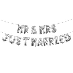 multicolor mr & mrs just married balloon banner bride and groom party decorations for bridal shower and wedding party (just married silver)