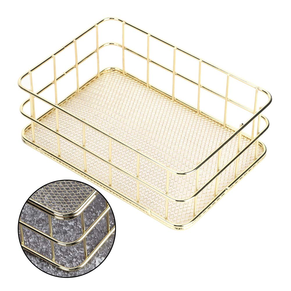 Wire Mesh Basket, Golden Iron Storage Basket Multifunctional Wire Mesh Desktop Storage Organizer for Home (Small Size)