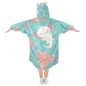 Joisal Kawaii Axolotl Pattern Boys Wearable Blanket Flannel Blanket Sweater with Pocket, Cozy Hoodie Blanket