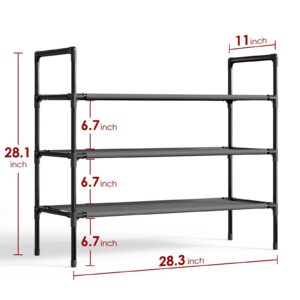 Sakugi Shoe Rack with Non-Woven Fabric - X-Large Shoe Organizer, 3-Tier Shoe Storage Rack, Sturdy Shoe Rack for Closet, Garage & Corridor, Stackable Shoe Rack for Entryway, Black