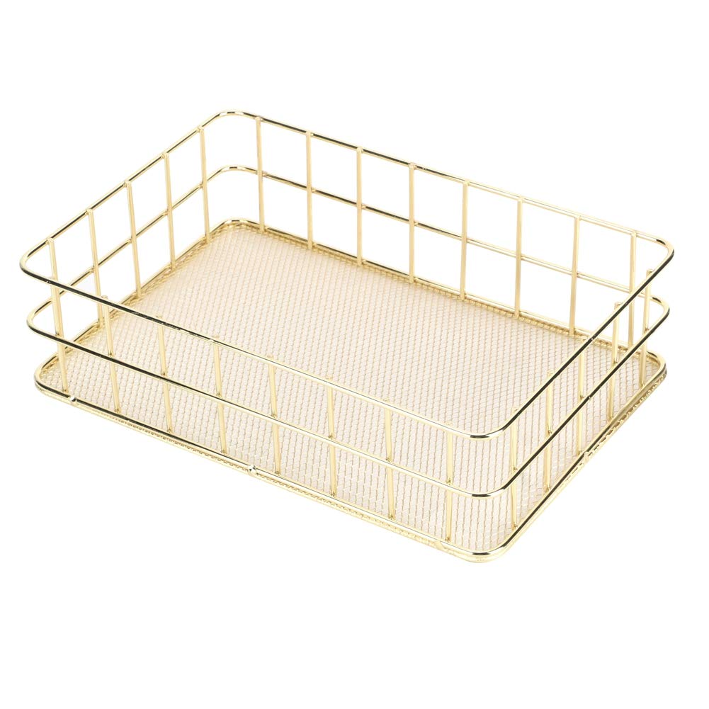 Wire Mesh Basket, Golden Iron Storage Basket Multifunctional Wire Mesh Desktop Storage Organizer for Home (Large Size)