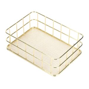 Wire Mesh Basket, Golden Iron Storage Basket Multifunctional Wire Mesh Desktop Storage Organizer for Home (Small Size)