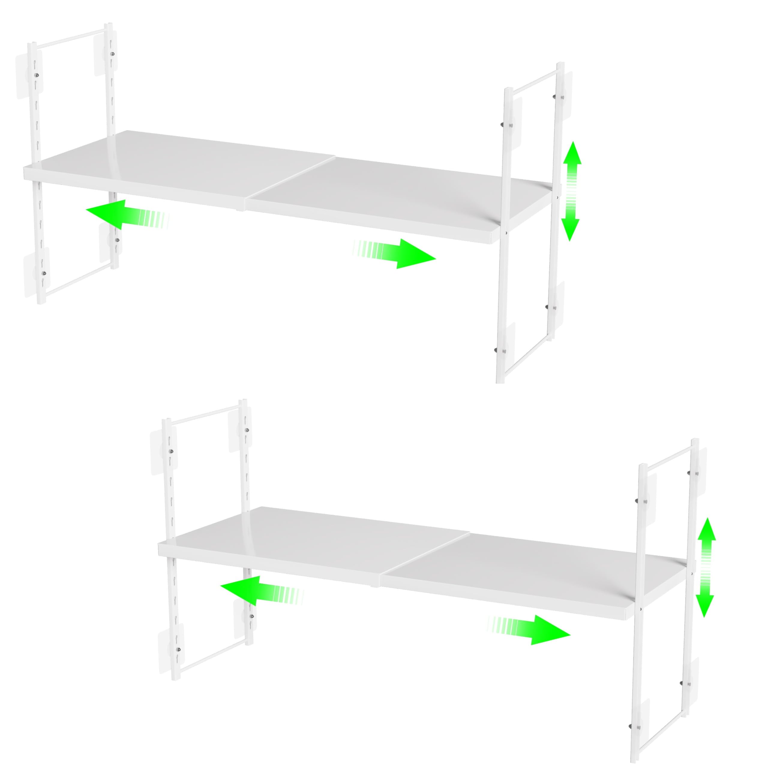 SOFRON Expandable Closet Pantry Shelves, Adjustable Kitchen Cabinet Shelf, Screws or Adhesives Mounting Height Customizable, Perforated 2 Pack