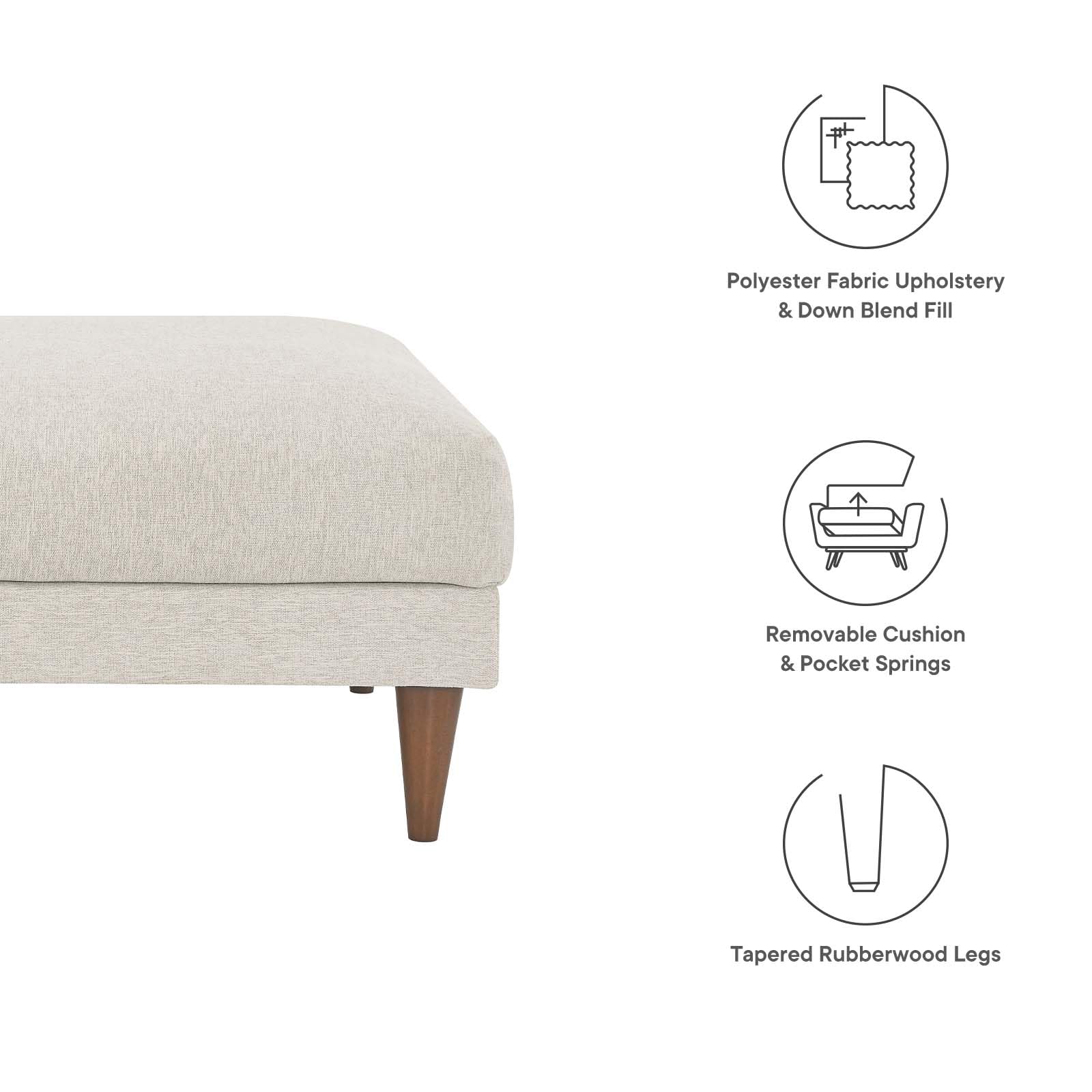 Modway EEI-6481-HEI Zoya Down Filled Overstuffed Ottoman, Ivory Fabric