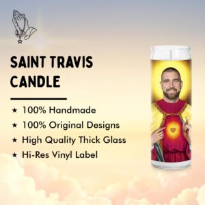 Travis Prayer Candles - Funny Gift Saint Candle - Votive Glass Jar White Candle - Devotional Candles for Football Lovers - Handmade Soy Wax Candles - Unique Novelty Gift for Football Fans