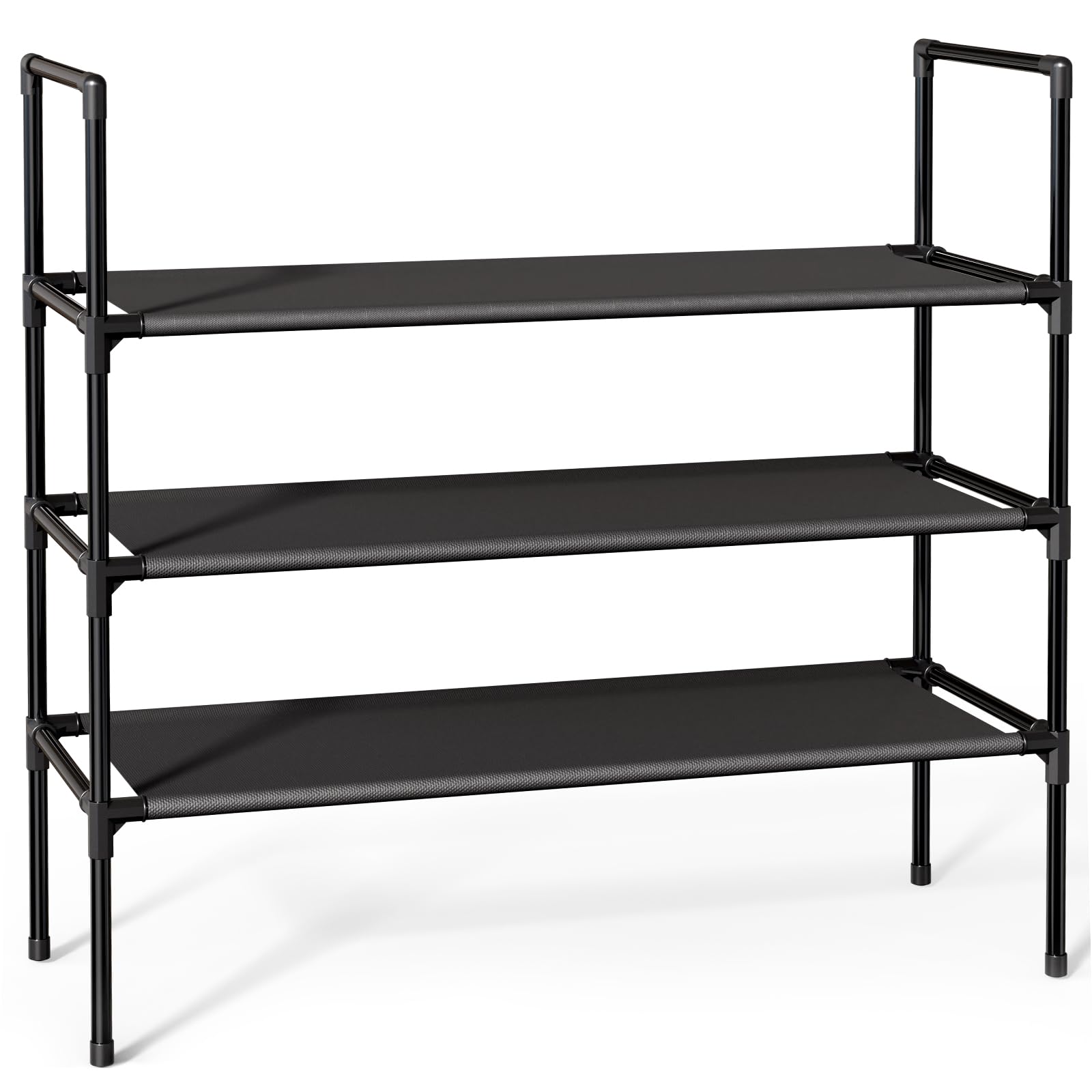 Sakugi Shoe Rack with Non-Woven Fabric - X-Large Shoe Organizer, 3-Tier Shoe Storage Rack, Sturdy Shoe Rack for Closet, Garage & Corridor, Stackable Shoe Rack for Entryway, Black