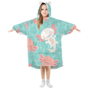 joisal kawaii axolotl pattern boys wearable blanket flannel blanket sweater with pocket, cozy hoodie blanket