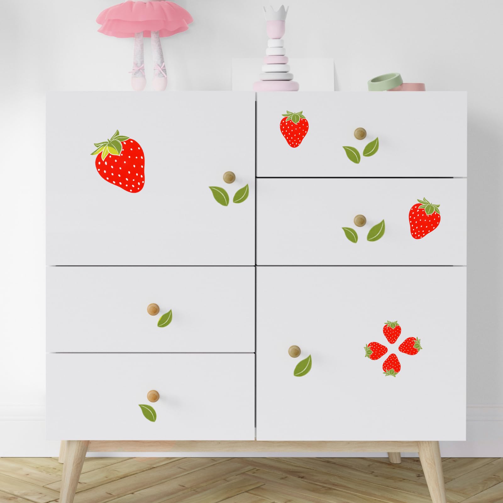 4 Pages Strawberry Stickers, Cute Strawberry Shortcake Stickers, Waterproof Removable Strawberry Wallpaper Stickers for Girl Decorations