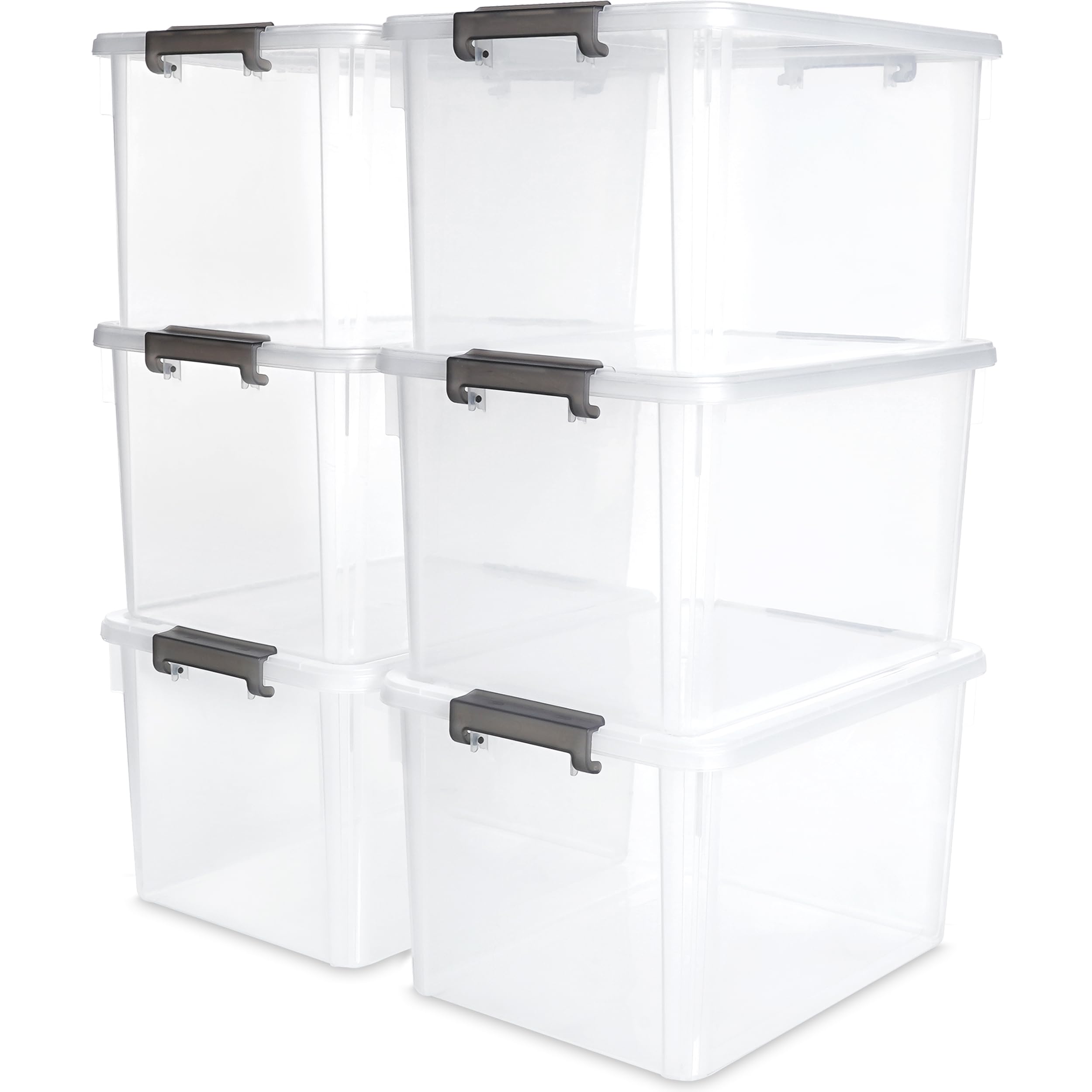 Bienvoun Plastic Storage Bins with Lids,Stackable Storage Box for Organizing,Large Clear Storage Containers 32QT 6 Packs