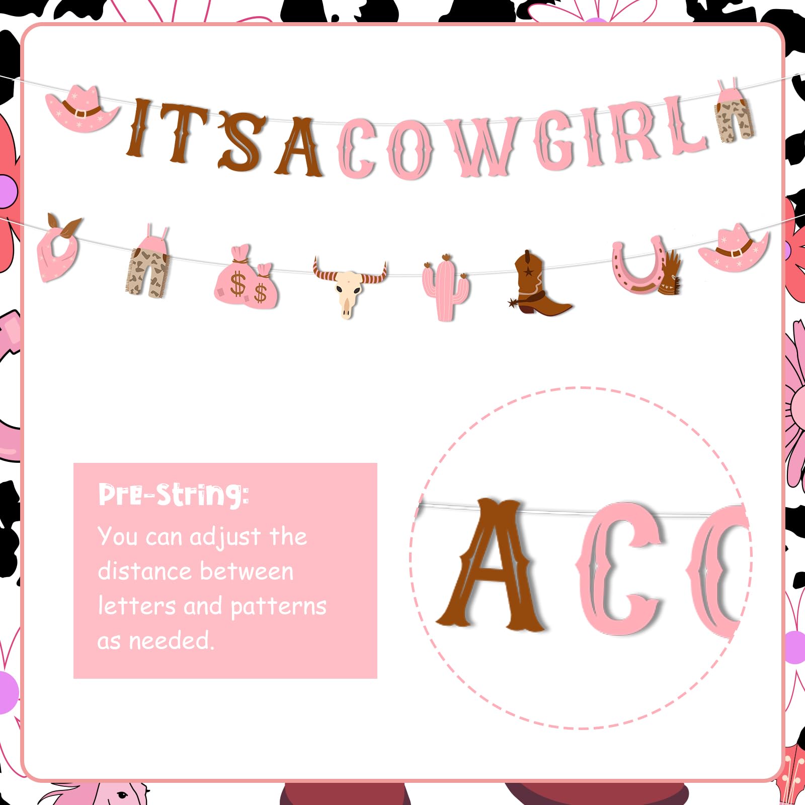 Cowgirl Baby Shower Banner, It's a Cowgirl Bunting Garland, Pink Hats Boots Cactus Gender Reveal, Pregnancy Announcement, My First Rodeo, Western Theme Party Decoration Supplies