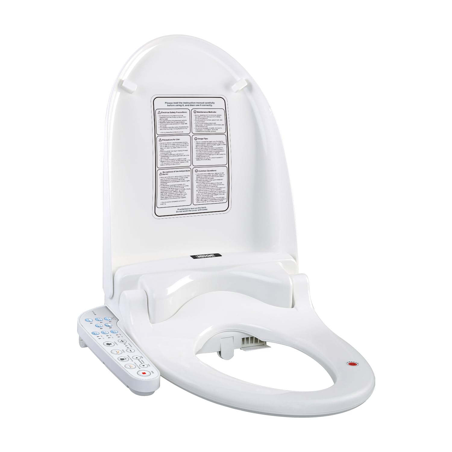 KERDE 08C Electric Bidet Toilet Seat,Warm Water Cleansing,Warm Air Drying, Heated Seat,Adjustable Temperature Settings, Moving Nozzle Massage,White,Night Light, Elongated,Bidets for Existing Toilets.