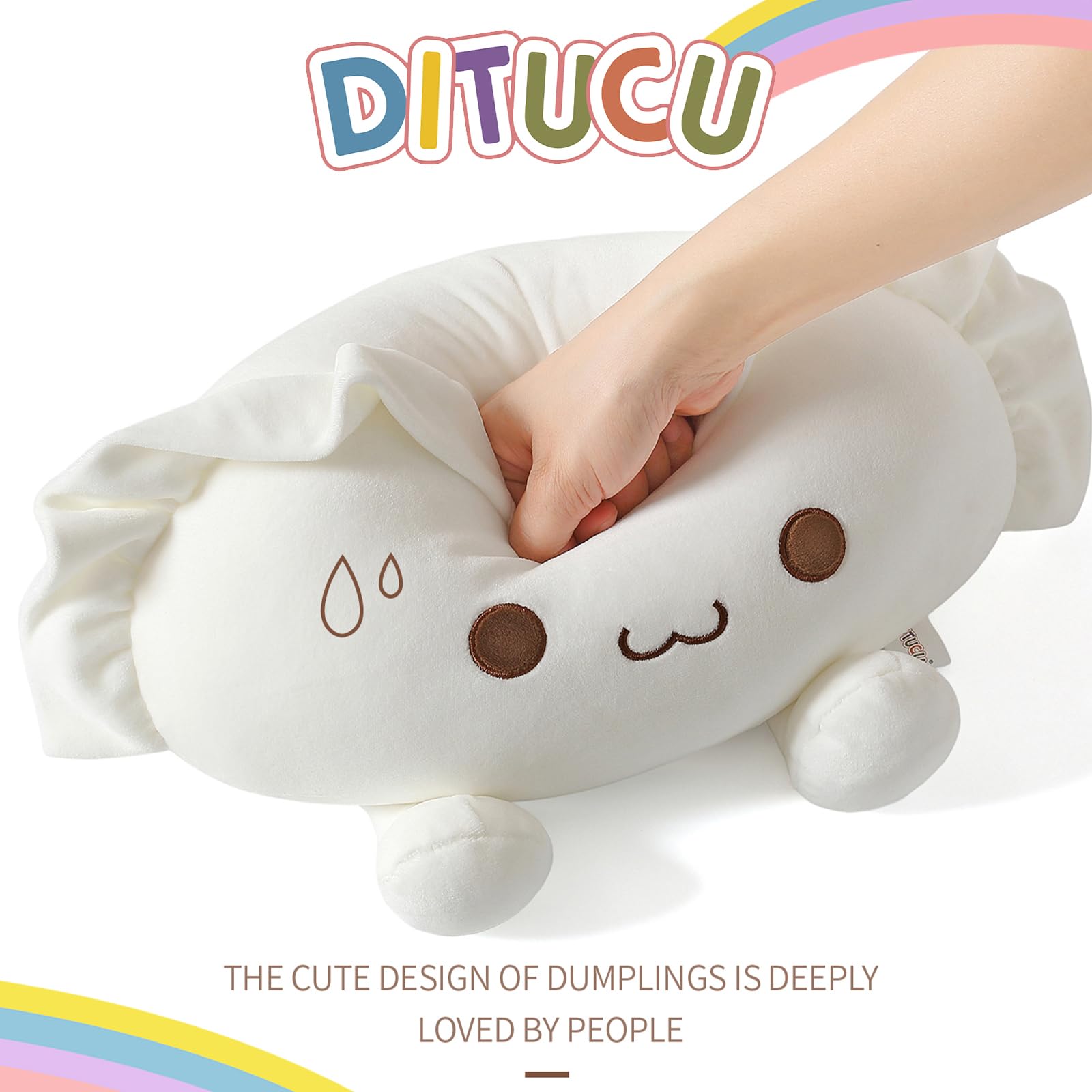 Ditucu Cute Dumpling Plush Pillow Funny Food Soup Stuffed Animals Plushies Toys Soft Hugging Gifts for Kids White 8 inch