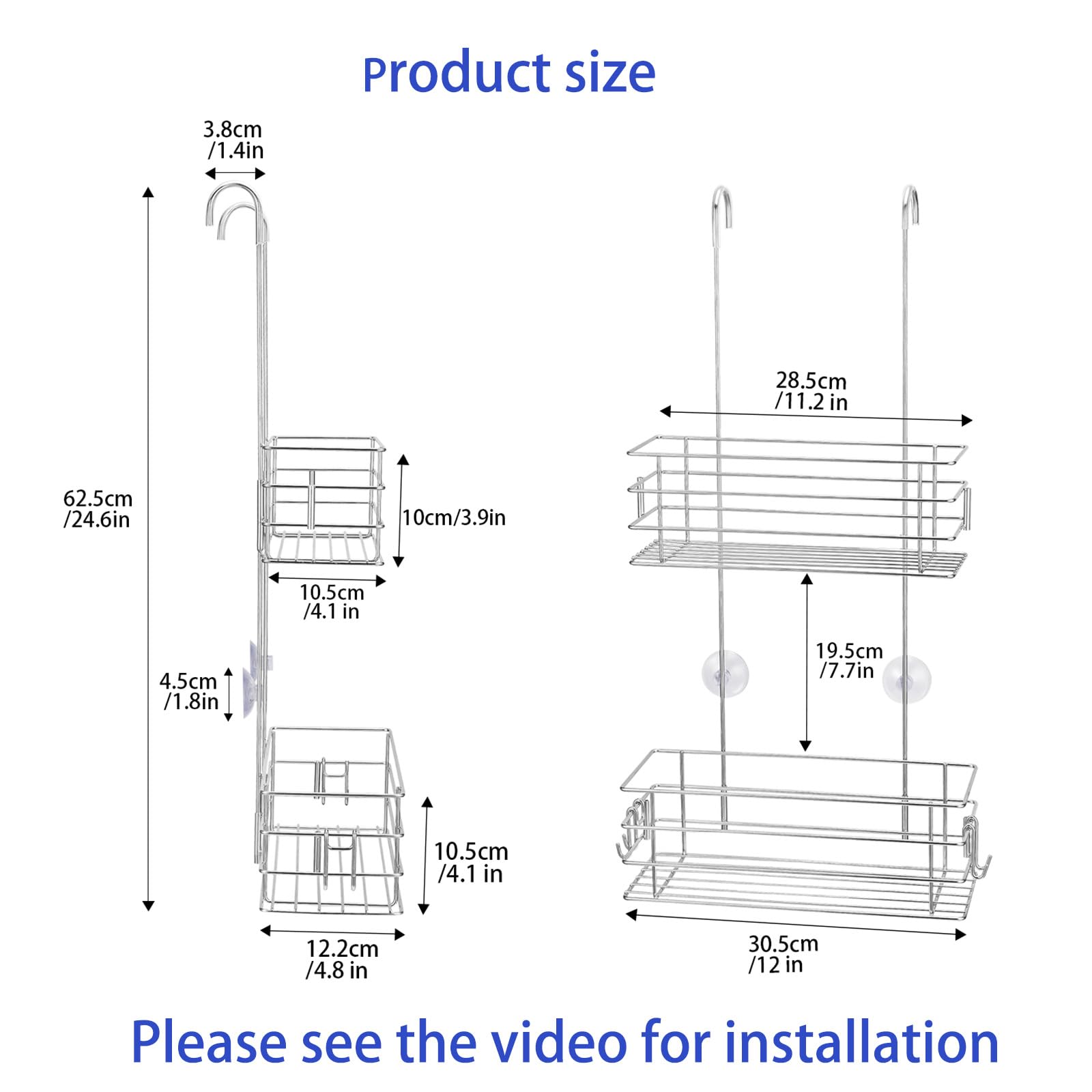 Seltomer Hanging Shower Caddy Bathroom Inside Shower Rack Shampoo Holder Rotatable Hook Bar, 304 Stainless Steel Rustproof(Double-Layer)