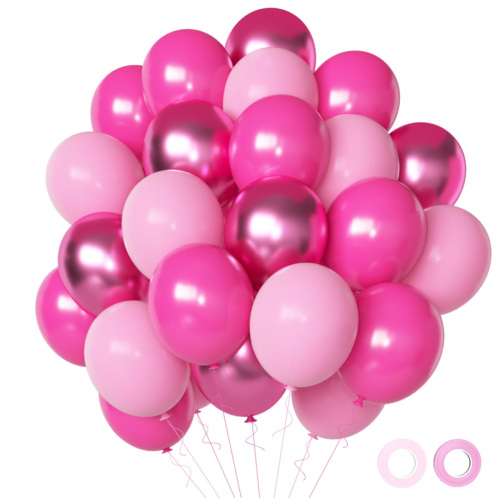 Pink Balloons Metallic Pink Balloon, 50Pcs 12Inch Hot Pink Chrome Pink Latex Balloons Baby Pink Balloons and Dark Magenta Pink Balloons for Birthday Baby Shower Princess Party Decorations