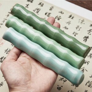 2 Pieces Calligraphy Brush Holder Rack Rest Ceramic Paint Brush Holder Rack Rest Calligraphy Pen Holder Stand Rack Rest 5 Ports Calligraphy Writing Brush Holder Rack Rest, Green