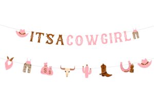 cowgirl baby shower banner, it's a cowgirl bunting garland, pink hats boots cactus gender reveal, pregnancy announcement, my first rodeo, western theme party decoration supplies