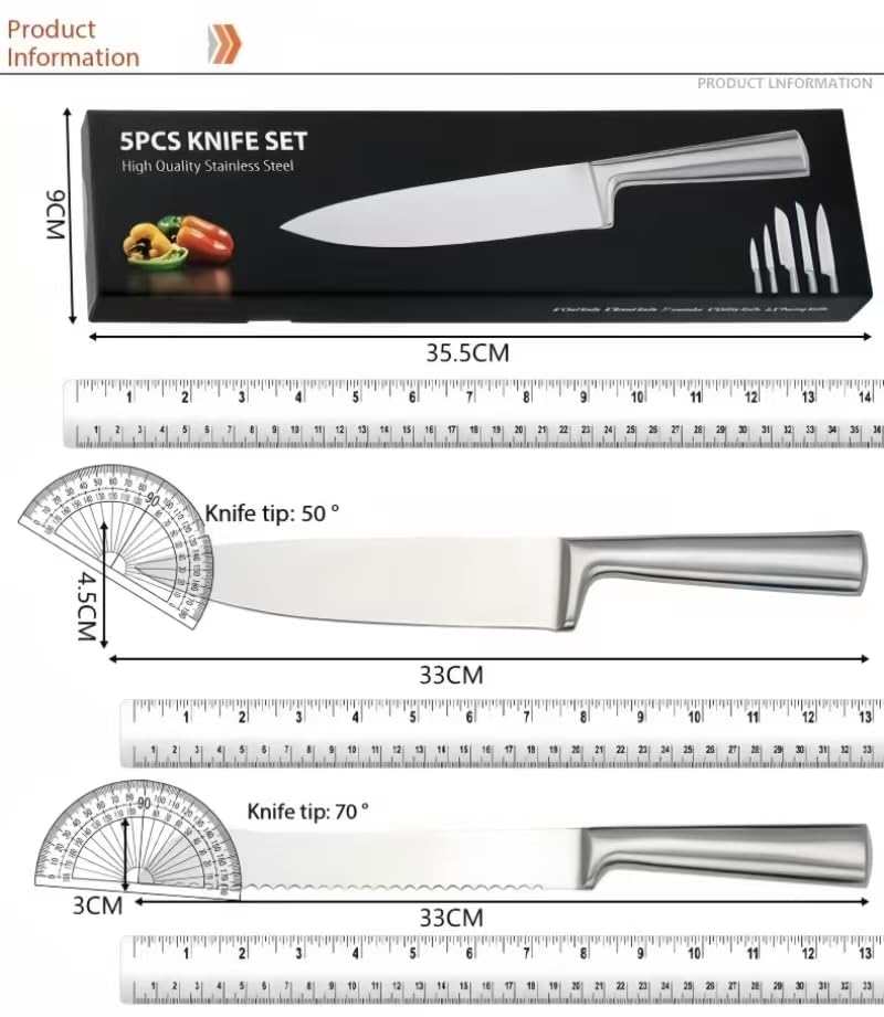 Vvinjinwujin 5 pieces ultra-sharp kitchen knife set - stainless steel knife set, chef's knife set, precise cutting, ergonomically designed, essential for the kitchen, very suitable for home cooking