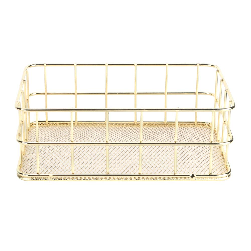 Wire Mesh Basket, Golden Iron Storage Basket Multifunctional Wire Mesh Desktop Storage Organizer for Home (Small Size)