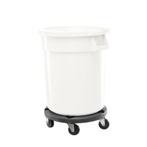 SunSierra 32 Gallon Round Commercial Trash Can with Wheels, Commercial Garbage Can with Lid and Dolly, Mobile Multi-Purpose Plastic Container, White