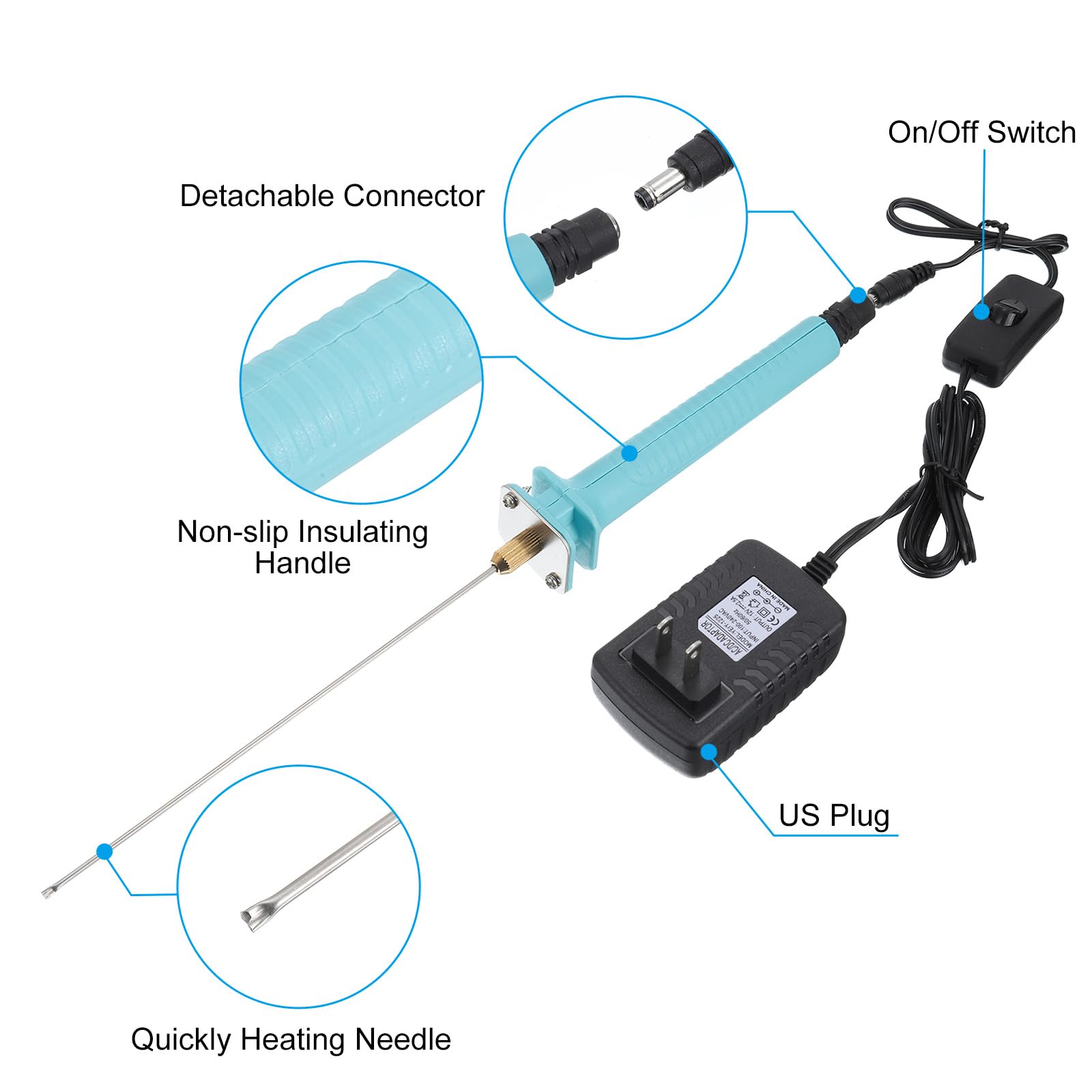 PATIKIL 25CM 30W 110V-240V Foam Cutting Pen Set, Electric Hot Foam Cutter Pen Cutting Tool with Start Switch & 30W Power Adapter for DIY Art Craft, Blue