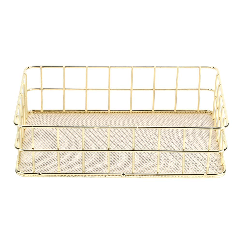 Wire Mesh Basket, Golden Iron Storage Basket Multifunctional Wire Mesh Desktop Storage Organizer for Home (Large Size)