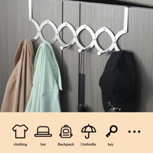 DAMLUX Over The Door Hooks,Adjustable Foldable Door Hook Hanger,Stainless Steel Telescopic Folding Expandable Door Rack,Coat Hat Storage Organizer Key Holder for Home