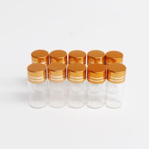 Luo House 10pcs 16x35mm Tiny Mini Small Clear Bottles Glass Vials 3ml with Caps Gold