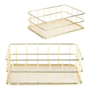 Wire Mesh Basket, Golden Iron Storage Basket Multifunctional Wire Mesh Desktop Storage Organizer for Home (Small Size)